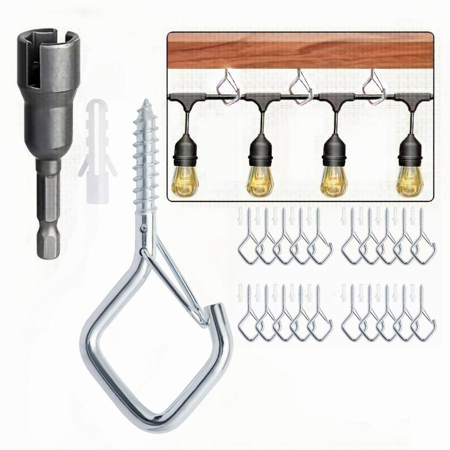 Hanging Screw Hooks with Accessories, 20pcs Outdoor String Light Hanging Hooks for Plants Wall Wood Ceiling Installations
