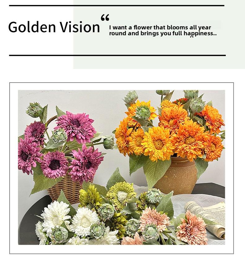 Teddy sunflower artificial flower for living room entrance decoration, faux flower ornament, vintage hand-held bouquet