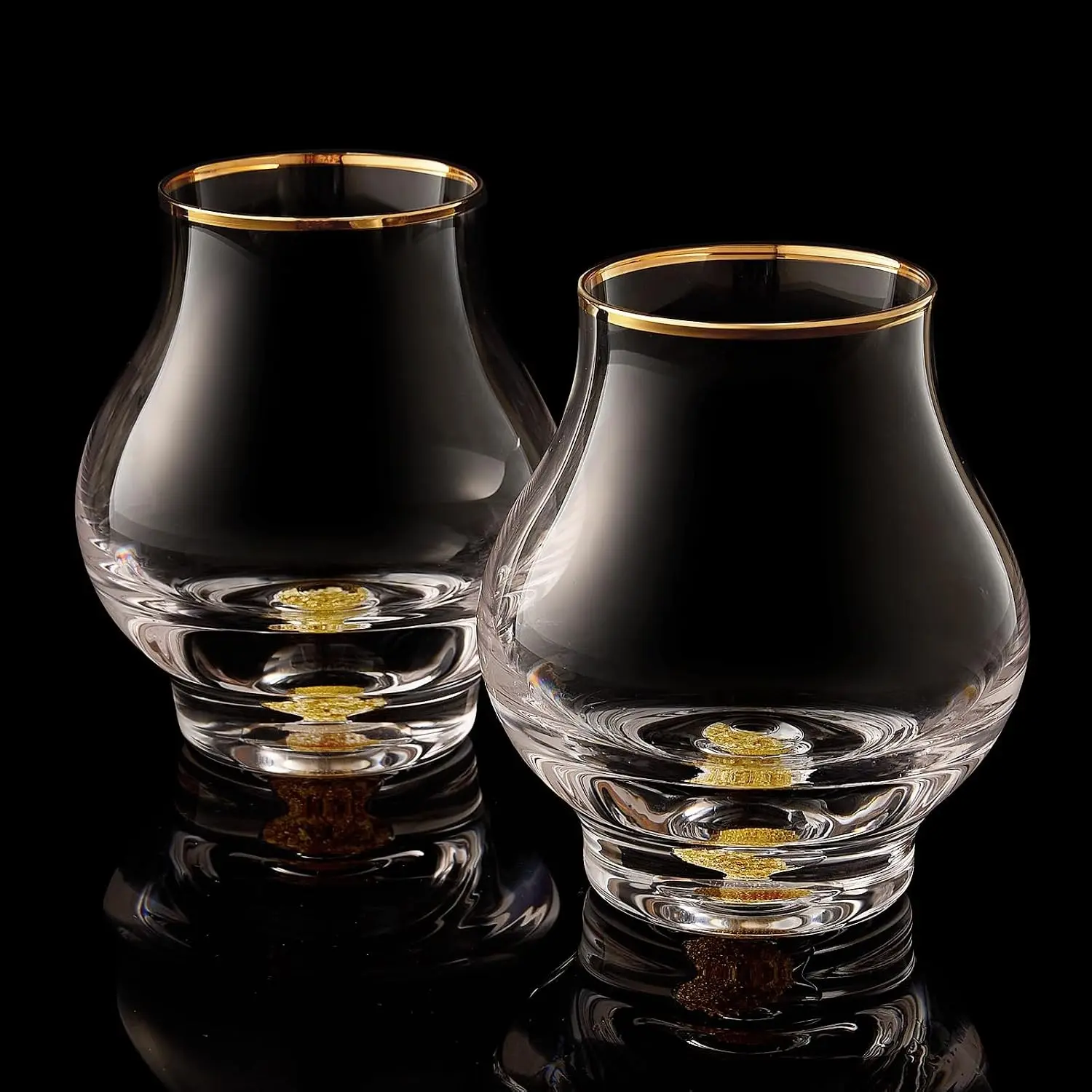 Elegant Curvaceous Snifter Glasses Set of 2 (7oz), Crystal Whiskey Glass with 24K Gold Leaf Flakes, ONE OF A KIND, Luxury Glass for Brandy/Bourbon/Tequila, BPA-Free&Lead-Free