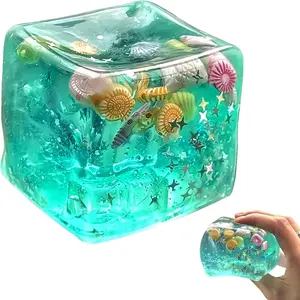 Ice Cube Cube Fidget Toys - Sensory Toys for Kids with Real Sea Shells, Squishy Fidget Toy for Kids & Adults | Non-Toxic Squeeze Ball for Anxiety, Focus & Calm for School, Officefidget toys