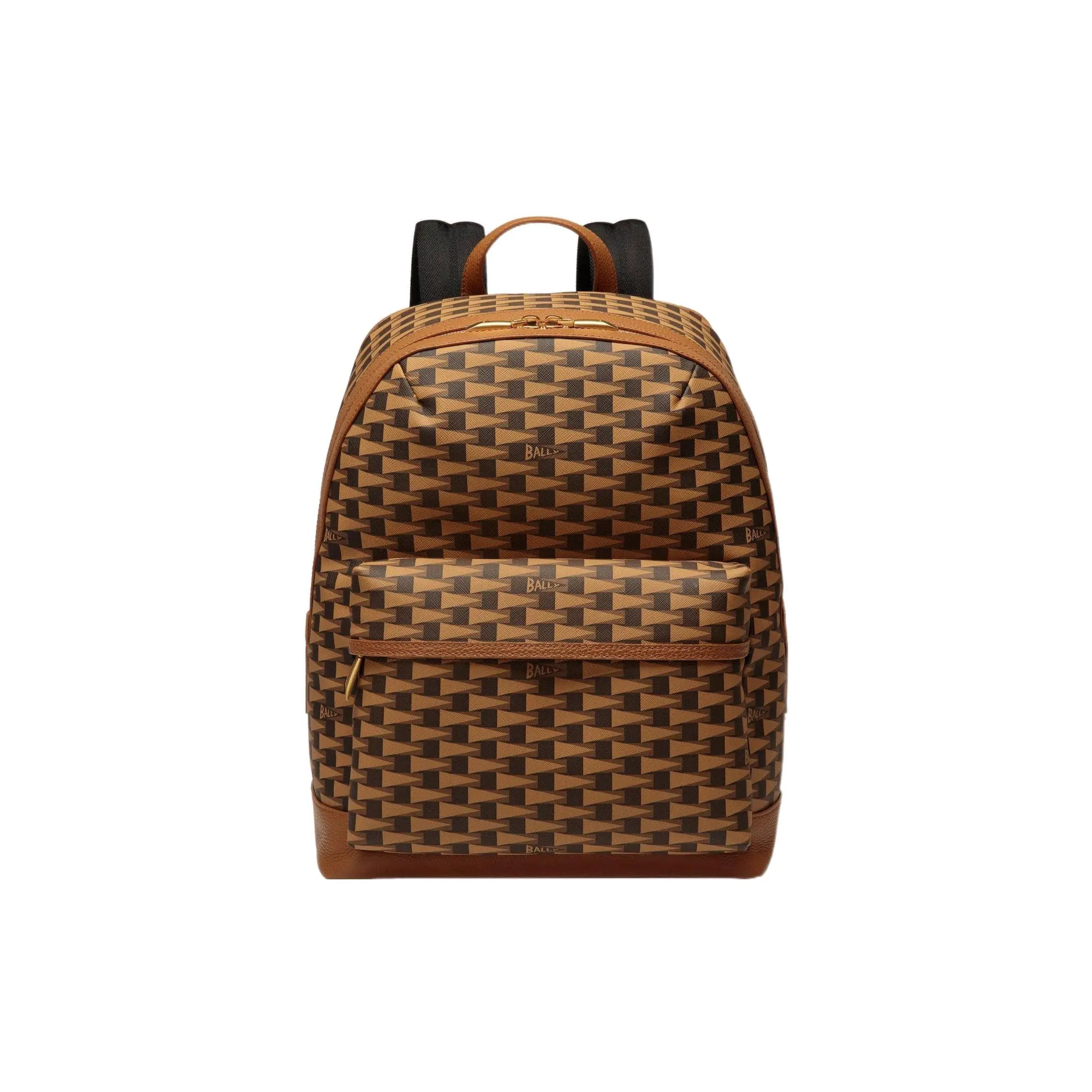Bally Logo Tri-Flag Print Large Zip-Top Backpack in Calfskin for Men, Brown