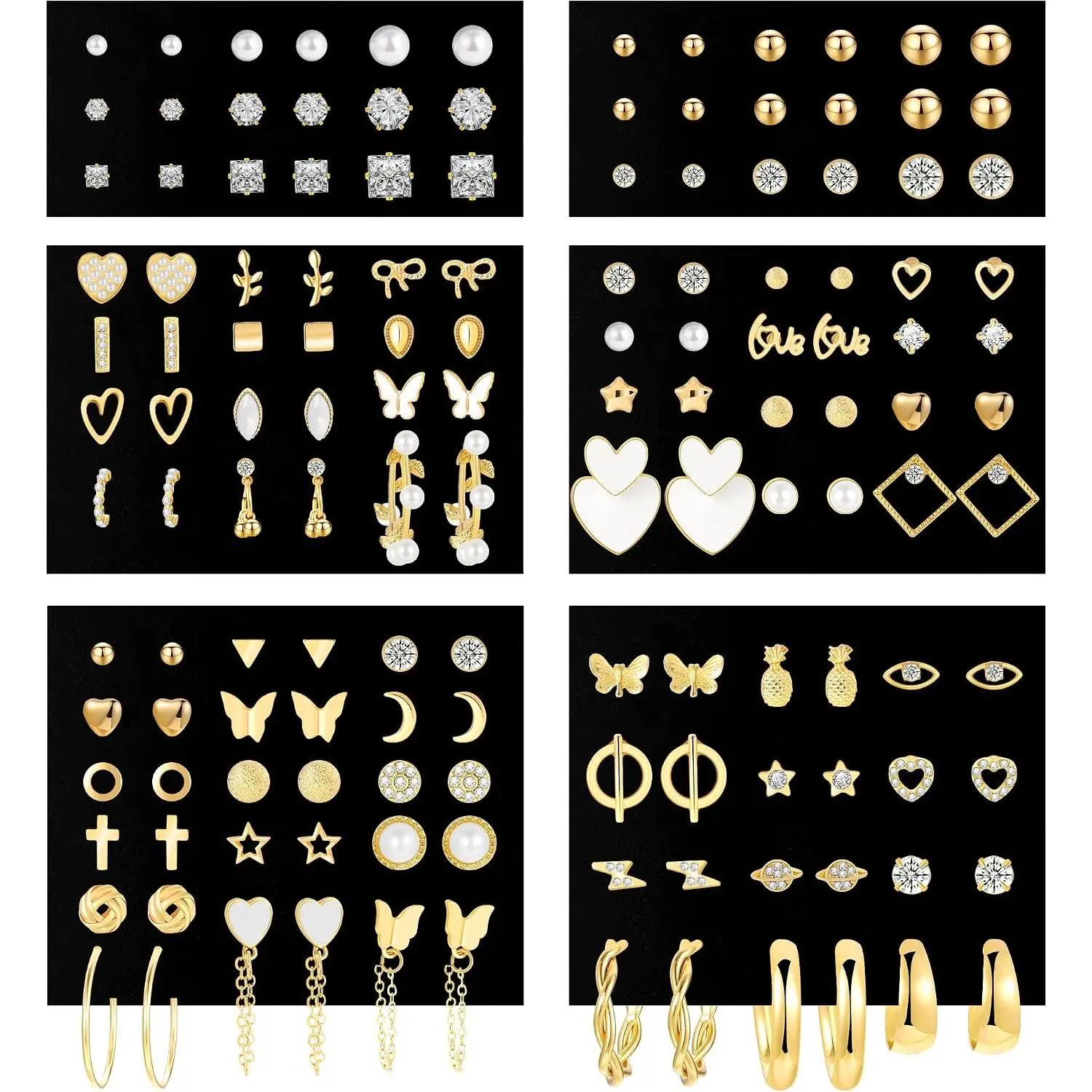 70 Pairs  Stud Earrings Set for Women,   for Gifts | Trendy, , Cubic Zirconia, Multiple Styles & Piercings, ,  for Party/Gathering/Wedding/Work/Daily