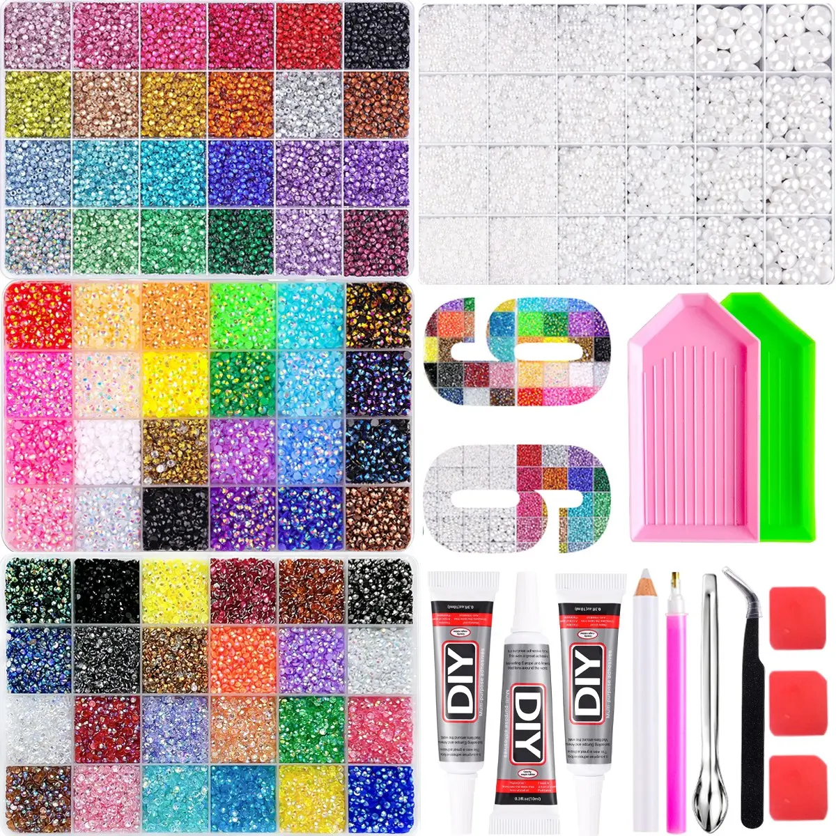 1Set Brilliant Color-3mm Mini Flatback AB Resin Nail Bedazzled Rhinestones Kit Multi-sizes Simulated Half Round White Pearls Nail Decoration DIY Press On Nails Clothings Jewelry Accessories