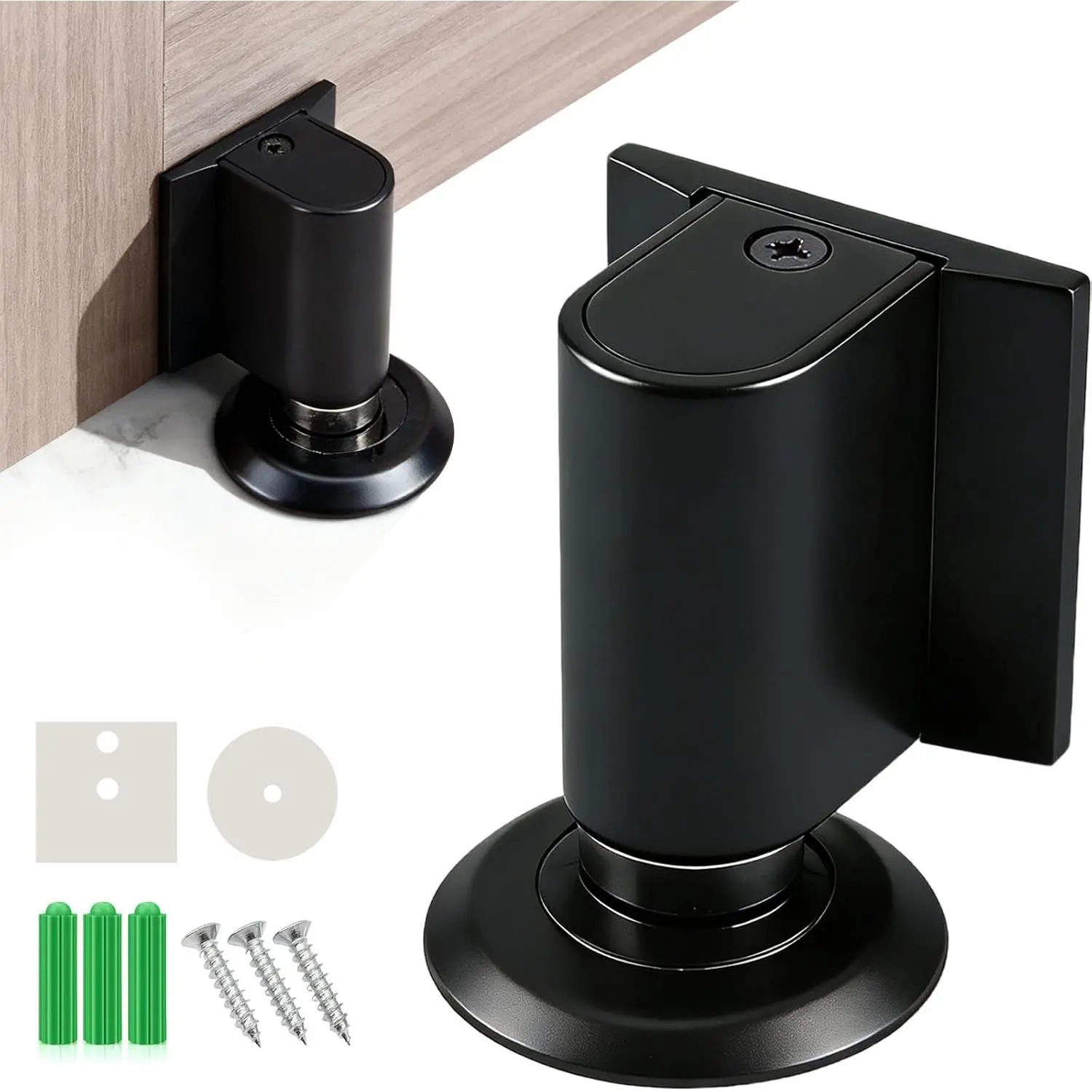 Door Stoppers Door Catch, Heavy Duty Door Stop (Black) |  Upgrade Metal Doorstop, No Drill Adhesive and Screws   Door Holder Stops Keep Door Open
