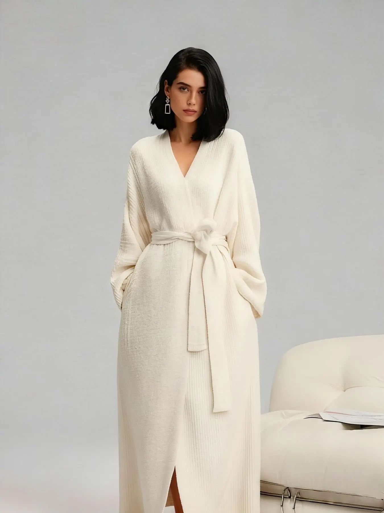 【Cloud-like Cozy Plush】 Soft Comfort Sleep Robe, Plush Long Sleeve with Pockets, Solid Color Hot Spring Bathrobe, Women's Cozy Home Wear