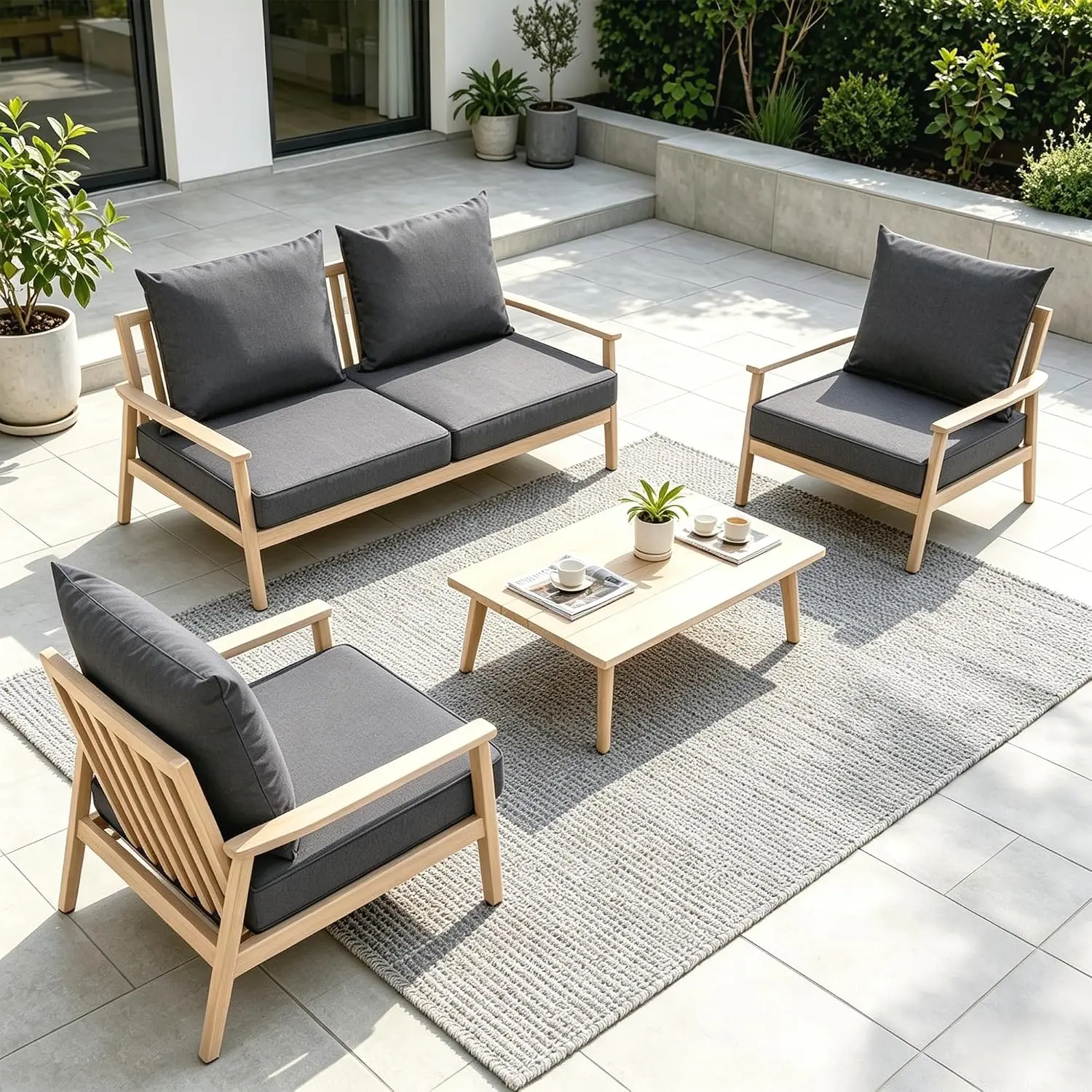 Garvee Comfort Upgrade Outdoor Deep Seat Cushions Set of 4 – 24x24 Inch Patio Sofa Pads – Water & Fade Resistant, Removable Covers, Non-Slip Bottom, Straps – Replacement for Patio Chairs