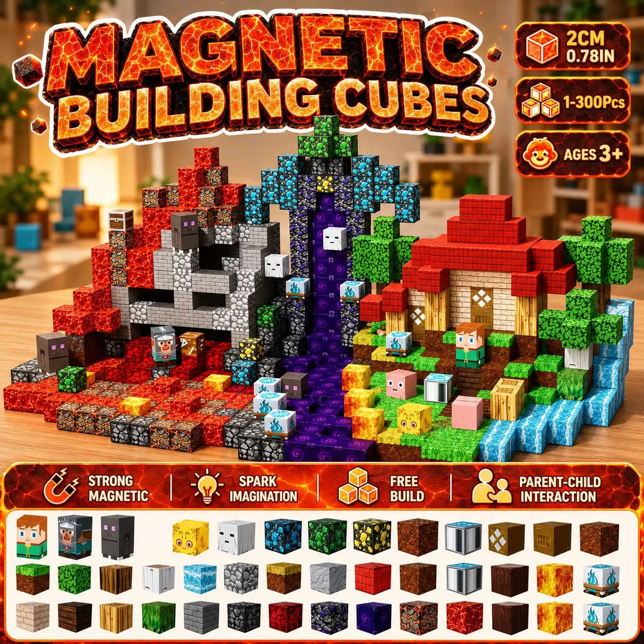 200-300pcs Magnetic Building Blocks Toy, Hell Forest DIY Cube Stem Sensory Playset, Magnetic Building Cubes, Perfect Gift for Kids Ages 3-10, Christmas & Birthday Present