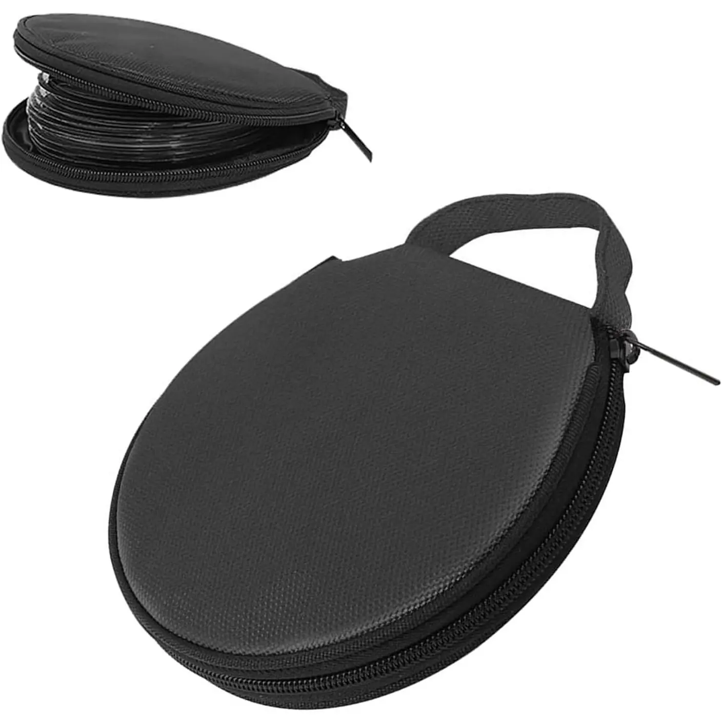 CD Case, 20-capacity Oxford Fabric Round Disc Organizer with Reinforced Handle,  DVD Storage Bag with Transparent Sleeves,  Portable CD Organizer for   (Black)