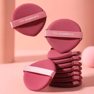 10 Wine Heart Velvet Makeup Pads, Soft Velvet Top Layer with Embroidered Handle, Reusable Loose Powder Foundation Applicators, Portable Beauty Tools