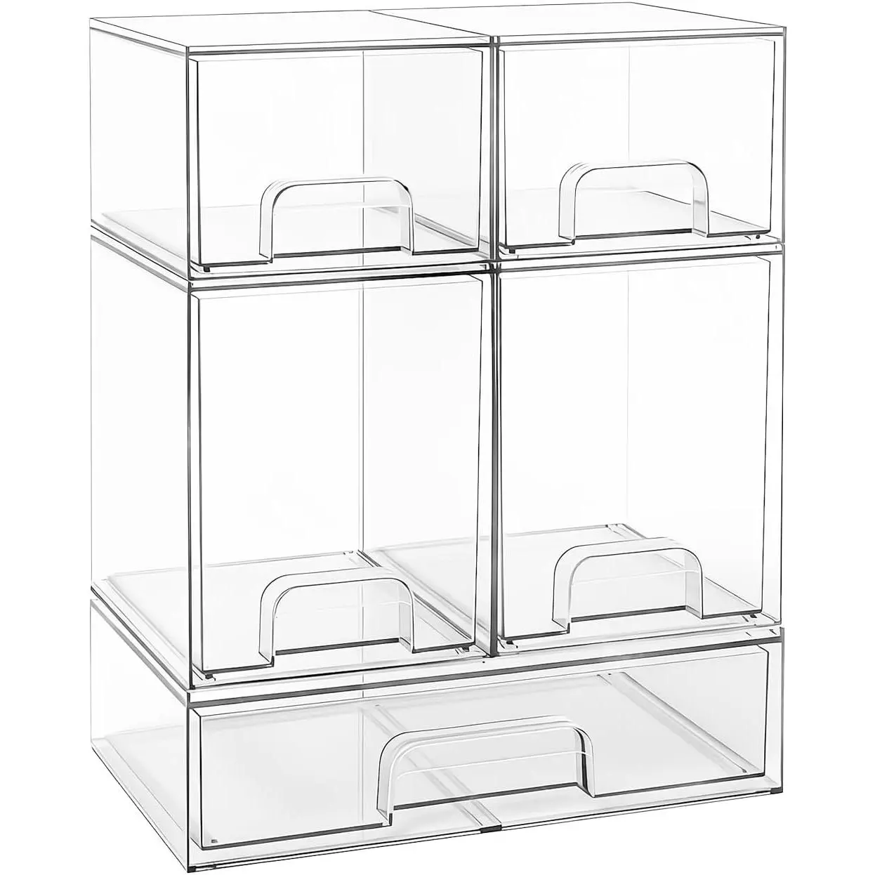 Baby Bottle Organizer Stackable, Acrylic Storage Drawers 5 pack with Non-Slip Pads, Pull-Out Drawers for Baby Bottle, Pump Parts, Pantry, Vanity Countertop (4.4" and 7.6" Tall and 12.1" Wide)