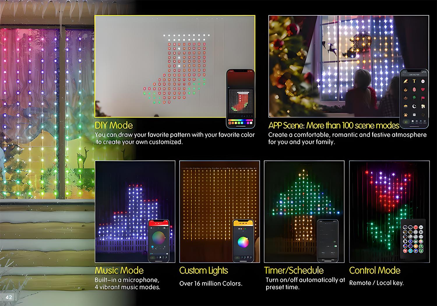 LED Intelligent Curtain Light IP65 RGB APP Control DIY Text and Pattern Fairy Tale Light for Curtain Background Home Decoration Suitable for Halloween Christmas Holiday Decoration