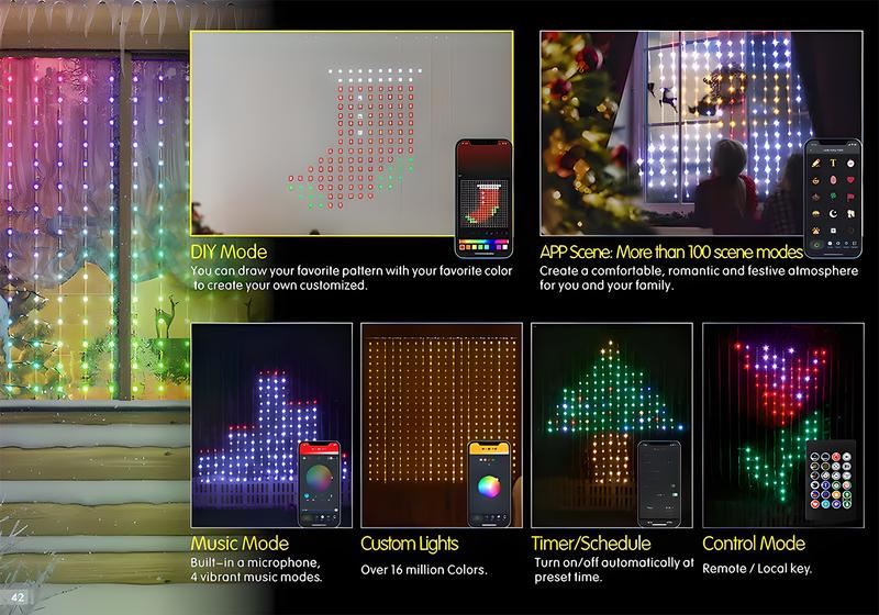 LED Intelligent Curtain Light IP65 RGB APP Control DIY Text and Pattern Fairy Tale Light for Curtain Background Home Decoration Suitable for Halloween Christmas Holiday Decoration