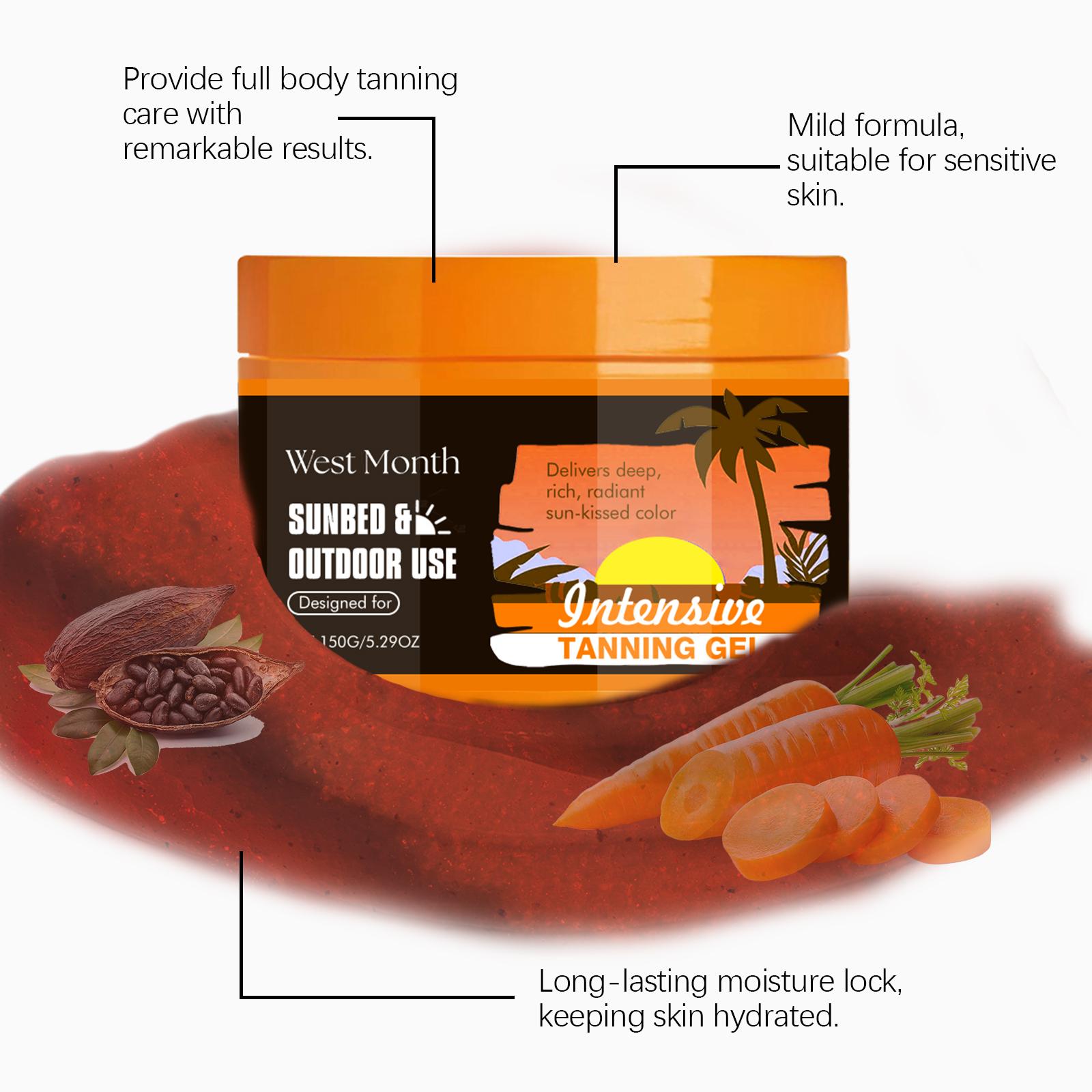 WEST MONTH Intensive Tanning Gel, Carrot & Coconut Extract Accelerated Natural Bronze, Skin Protection & Sun Damage Reduction, Long-Lasting Hydration Lock, Lightweight Non-Greasy Fast Absorbing for All Skin Hydrating balm