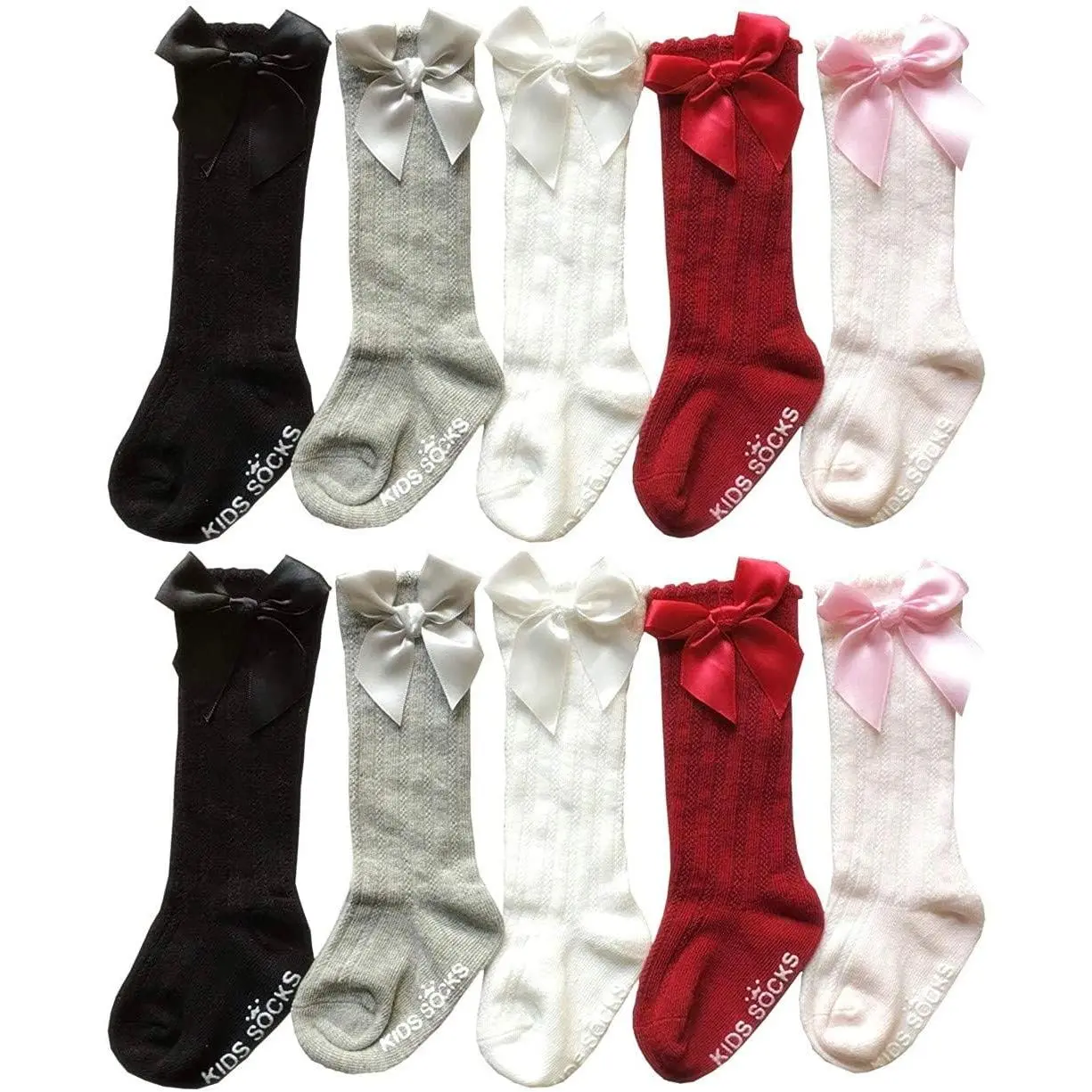 Natural Cotton Girl Toddler Knee-High Socks, Prop 65 Safe Non-Slip Bow Stockings for Newborn Infants