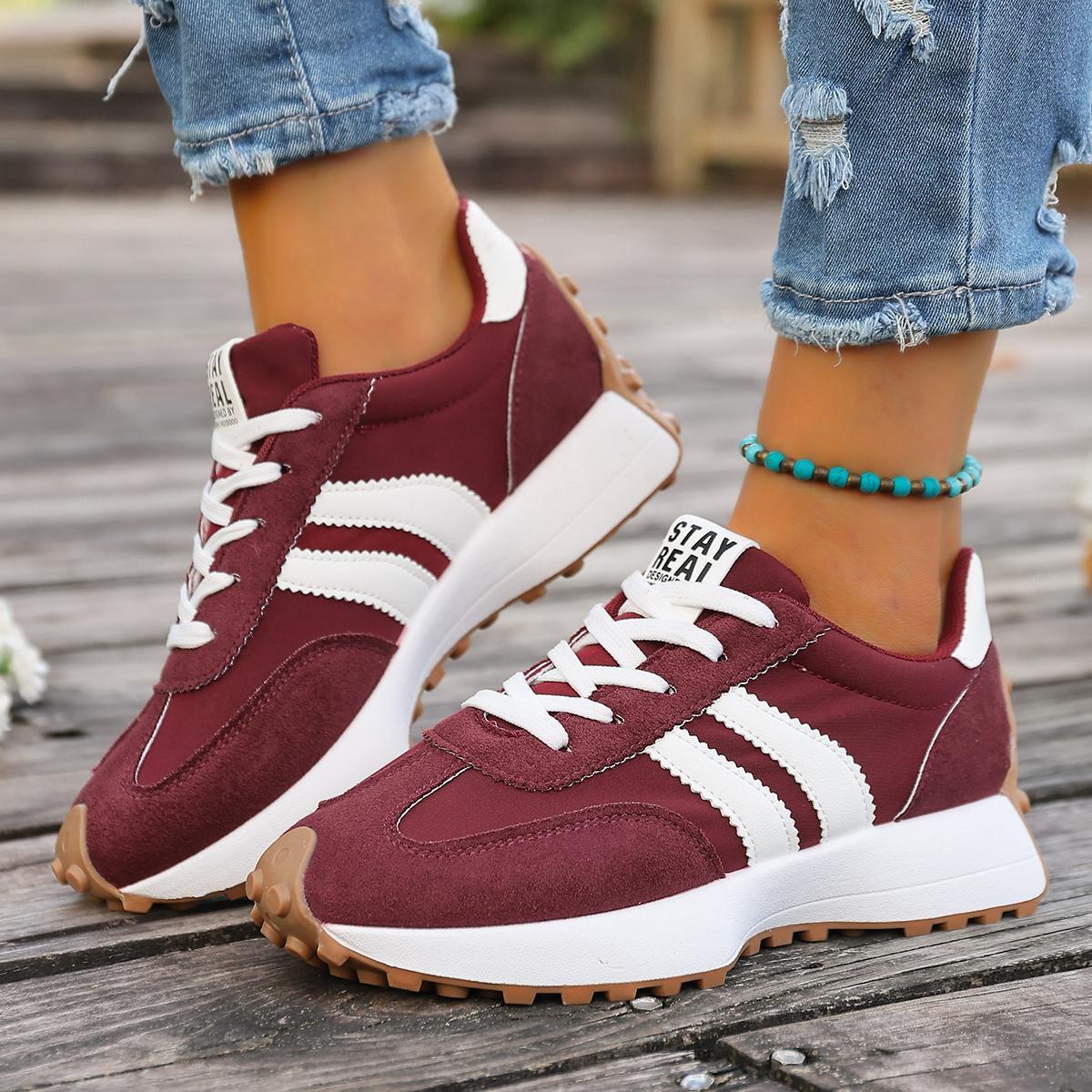 Women's Retro 70s Inspired Chunky Platform Sneakers, Suede & Nylon Upper, Striped Detail, Casual Dad Shoes for American Fashion Lovers Women's Retro 70s Inspired Chunky Platform Sneakers, Suede & Nylon Upper, Striped Detail, Casual Dad Shoes for American Fashion Lovers