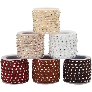 32 Yards 6 Colors Faux Suede Cord 5mm Leather Ribbon Strip Leather String Cords Lace Rope Trim Beading String Cord with  Punk Rivet for Necklace Bracelet Making, Earthtone