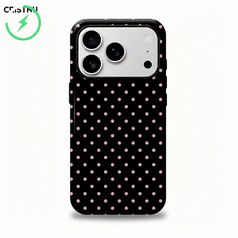 CRISTNU for MagSafe Pink polka dot iPhone case, pink, black, suitable for iPhone17 ProMax, 16Pro, 15, 14.Premium phone case |     Shockproof protective phone case |     Smart phone case brown design