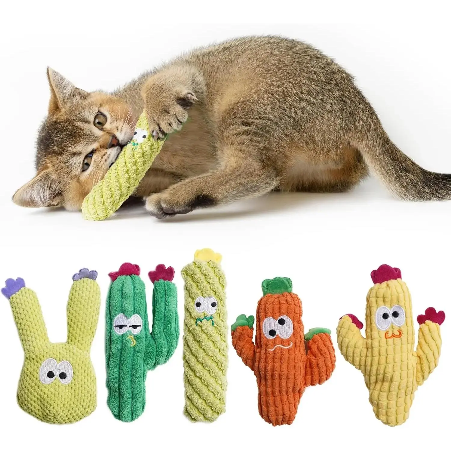 Pawsible 5 Pack Cactus Cat Toy Set, 100% Premium  Cat Herb Filling, Natural Stimulation for Cats, Durable for Teething, Perfect Kitten Toy Kitty