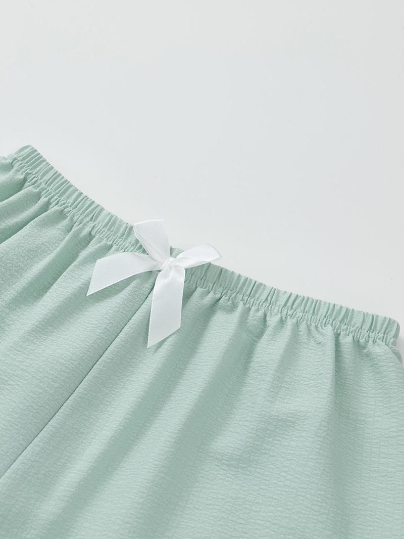 Women's Heart Embroidery Short Sleeve Top & Shorts Pyjama Set, Casual Comfy Pj Set for Women, Women's Sleepwear & for All Seasons, Pajama Set, Sleepwear Pajamas Set