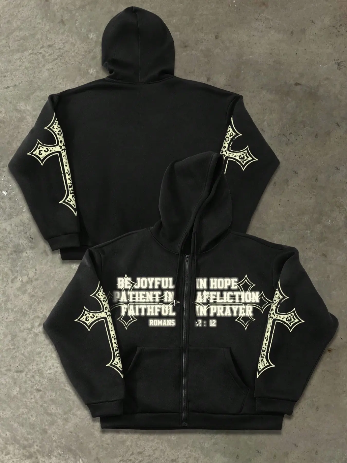 Trendy Letter Cross Print Hoodie, Casual Zip-Up Sweatshirt, Fall & Winter Men's Fashion, Ethnic Pattern, Moderate Fabric, Fitted Style