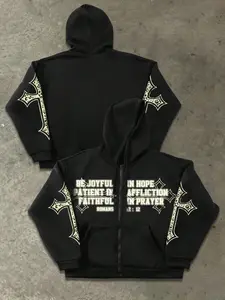 Trendy Letter Cross Print Hoodie, Casual Zip-Up Sweatshirt, Fall & Winter Men's Fashion, Ethnic Pattern, Moderate Fabric, Fitted Style