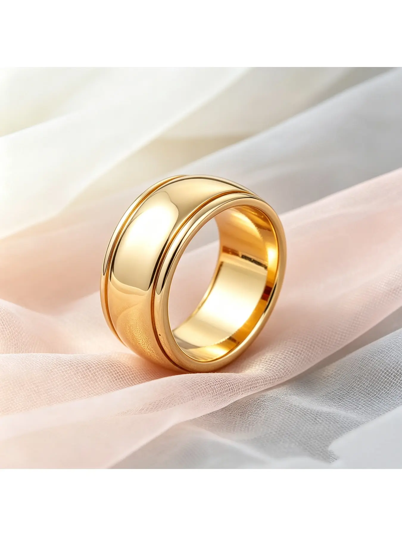 Wide Double Grooved Polished Spinner Band Minimalist Statement Ring, Classic Promise Ring, Sentimental Anniversary Ring, Sleek Dainty Jewelry for Christmas Gifts, Daily Commuting and Anniversary Occasions