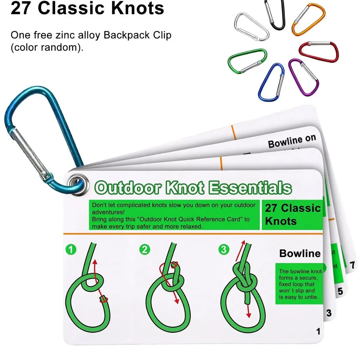 Knot Reference Guide Cards Set, 7 Pieces Including 27 Common Knots, Essential Craft Supplies for DIY Projects and Rope Work