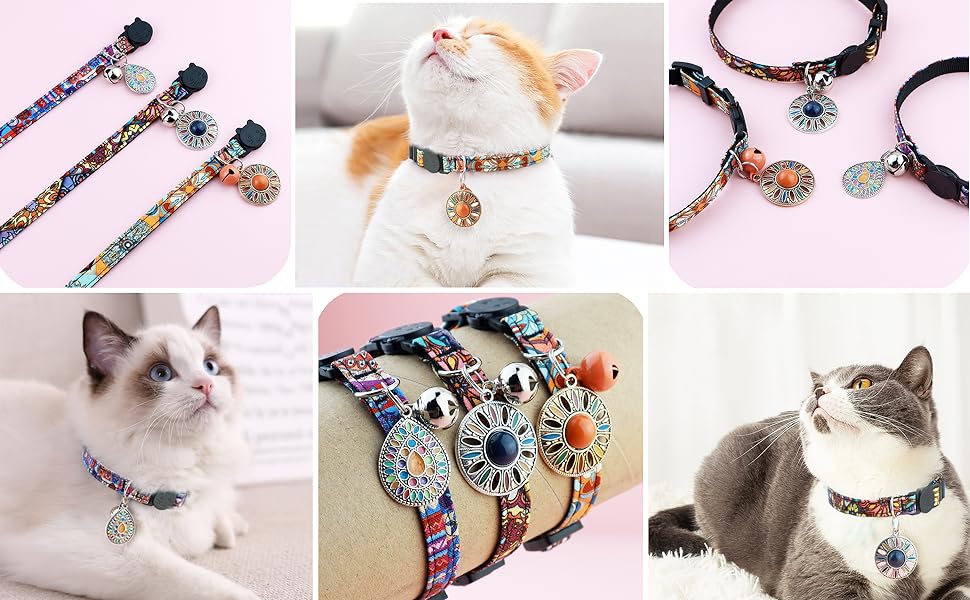 2 Pack Cat Collar Breakaway Cat Collar Set with Tassel Tribal Aztec Pattern Adjustable Safety Kitten Collar with Bell (Orange + Blue)…