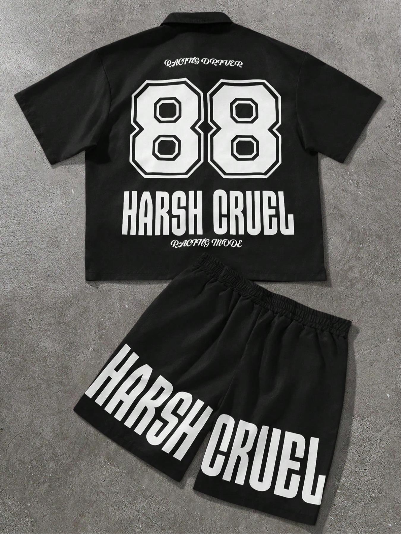 Men's Letter Print Short Sleeve Tee & Shorts, Menswear, Loose Casual Comfy Round Neck T-Shirt & Shorts Set, Men's Sleepwear for Summer, Athletic