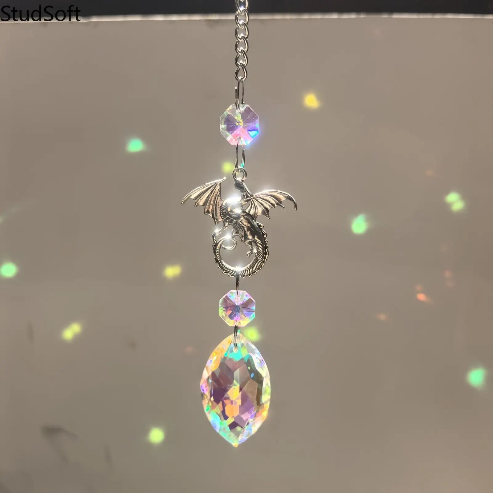1PC Gothic Theme Crystal Glass Dragon Sun Catcher - Rainbow Maker Flying Dragon Prism Pendant, Hanging Window Decor for Outdoor Use