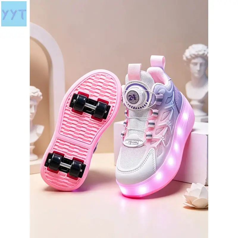 YYT1  LED Flashing Four-Wheel Roller Skates, Adjustable Knob Inline Skates, Glow-In-The-Dark, Unisex Outdoor Play Shoes