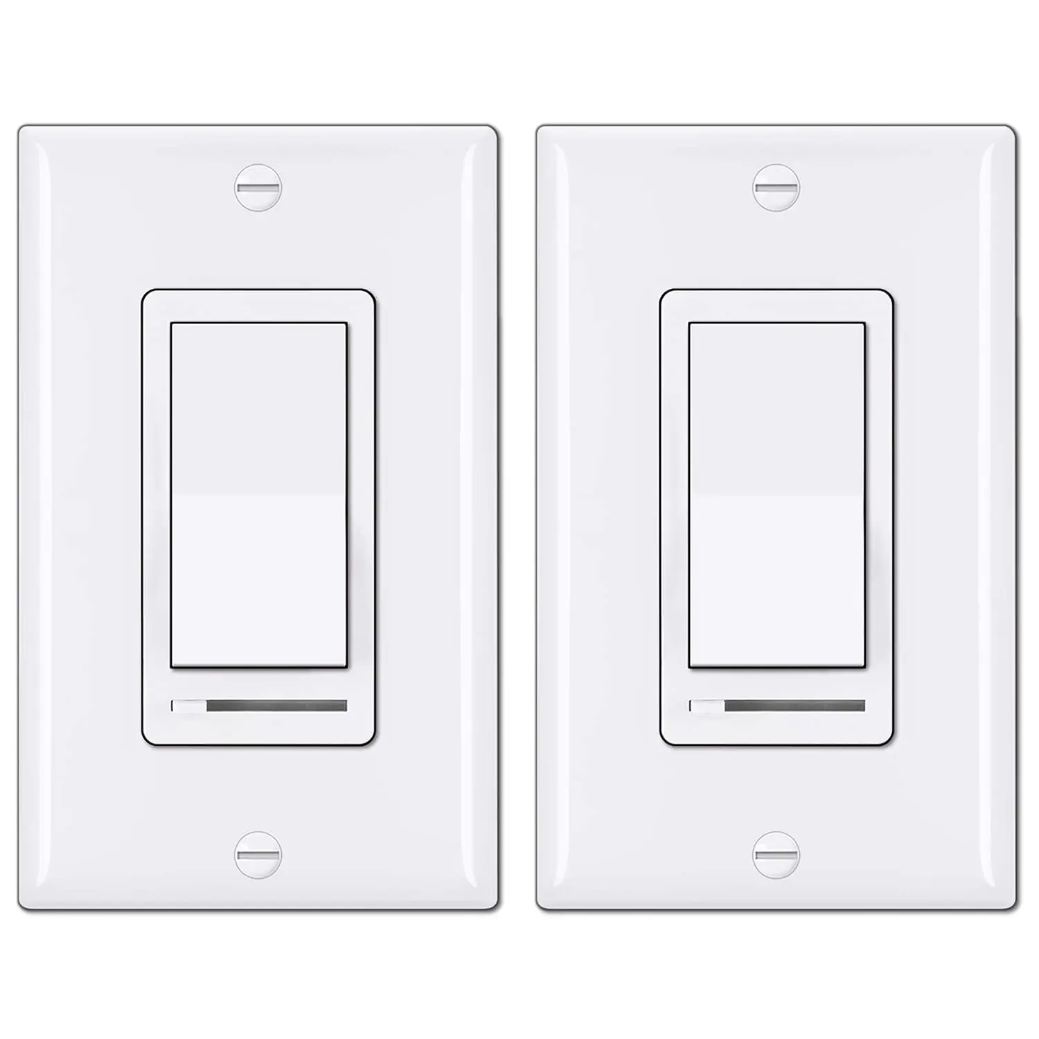 2 Pack Dimmer Light Switch, Universal Lighting Control, Single Pole or 3 Way, Compatible with LED Dimmable Lamp, CFL, Incandescent, Halogen Bulb, Decorator Wallplate Included, UL Listed, White