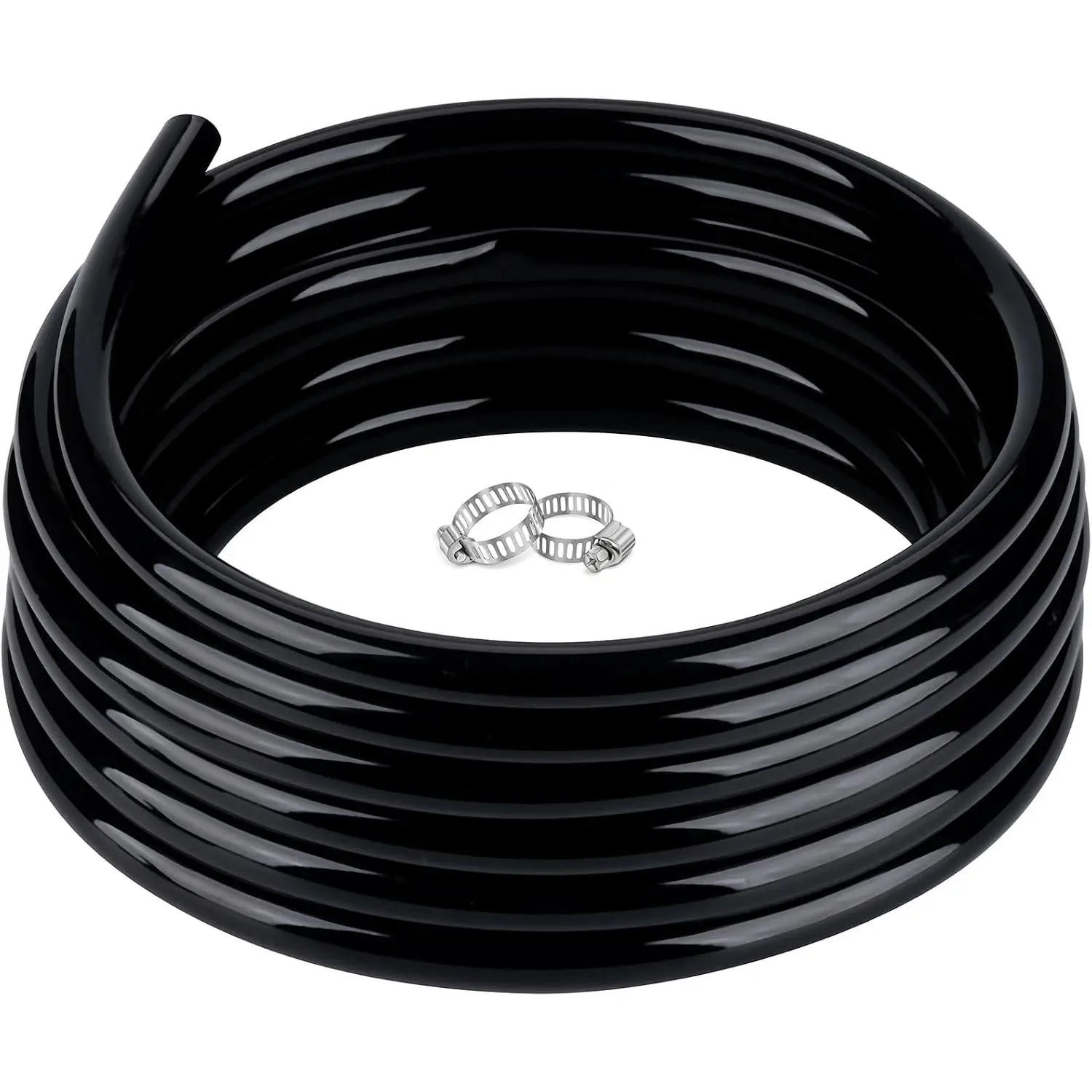 1/2" id - 100ft Black Vinyl Tubing Flexible PVC Tube Hybrid Hose Transfer Water Fuel Gas for Pond Fountain Garden Waterfall, Durable and Safe, with 2 Hose Clamps