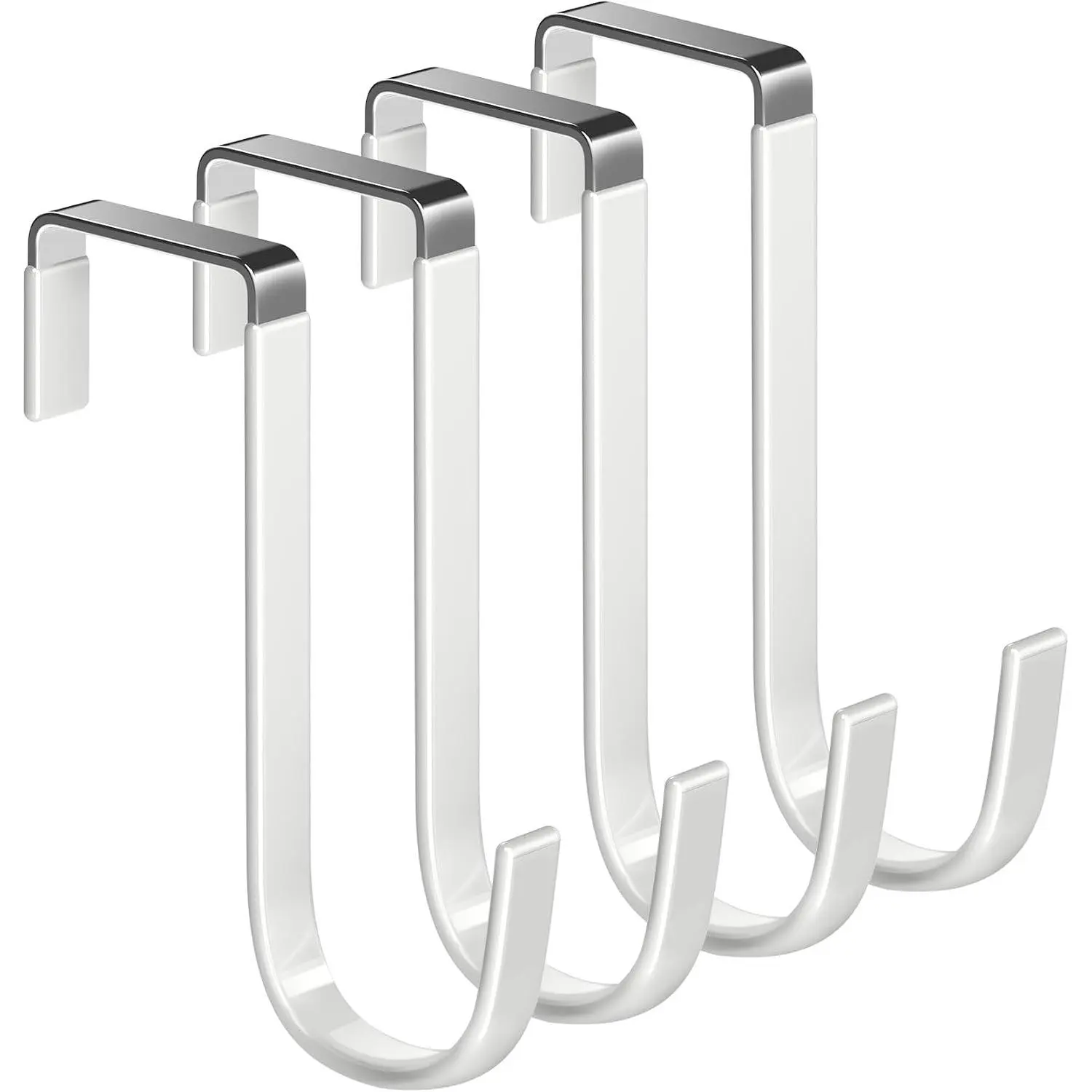 Single Over Door Steel Hooks 4 Pack Fit /8" Door 5" White | Plastic Coated Rubber Feel Towel Rack Robe Coat Shoe Wreath Hanger No  No Scratch for Bathroom Heavy Duty Thin Top