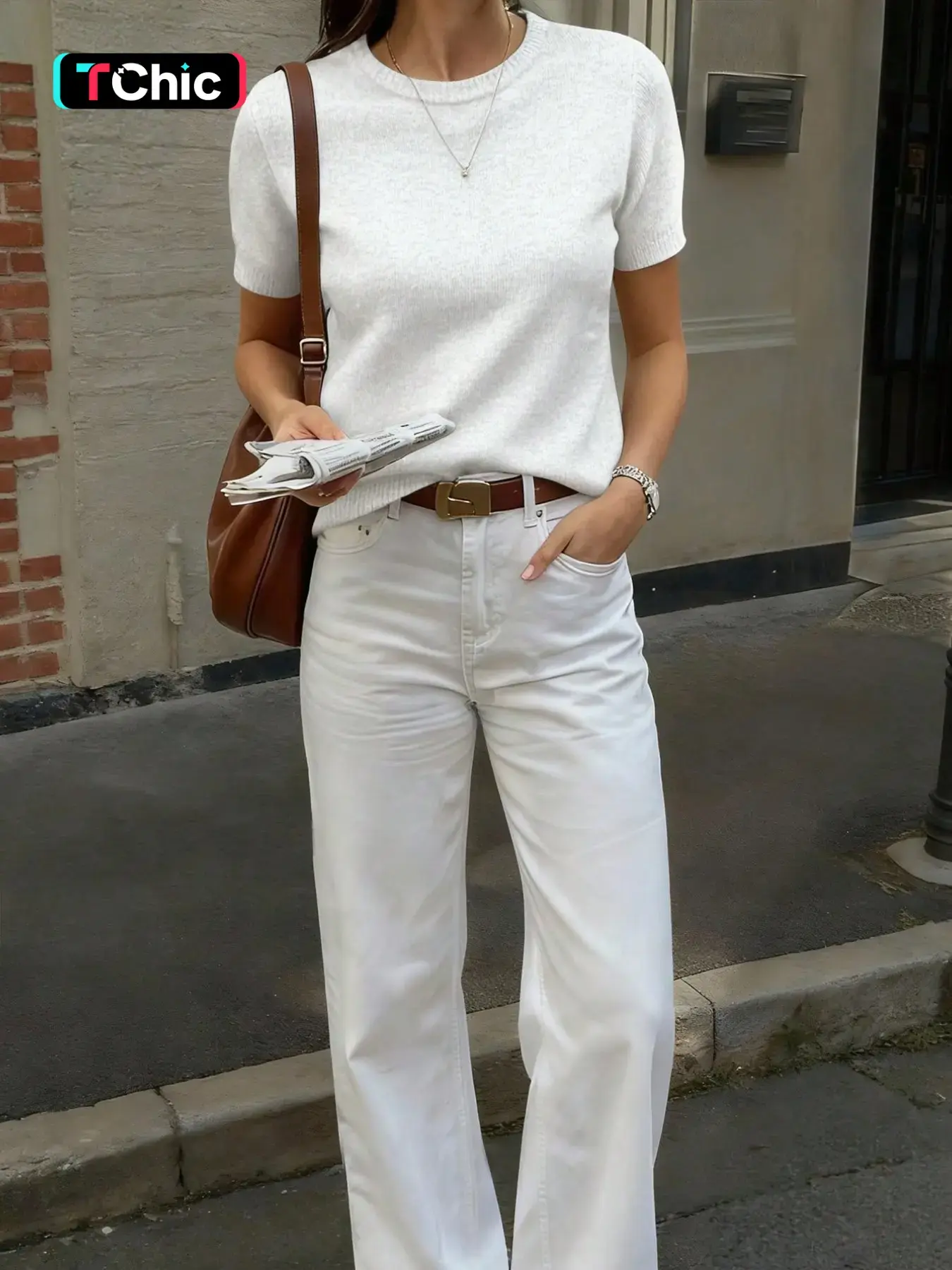 Women's New Round Neck Short Sleeve Knit Top, Solid Color Pullover, Slim Fit, Casual, Basic, Simple Office Wear, Summer Clothing