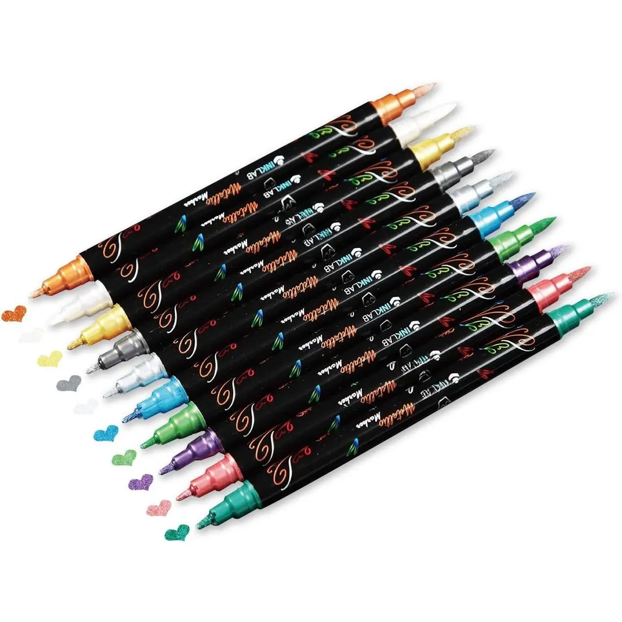 Metallic Marker Pens  Tip 10 Colors Metallic Pens for Card Making Rock Painting Album Scrapbook Metal  Ceramic Glass, Medium & Brush Tip