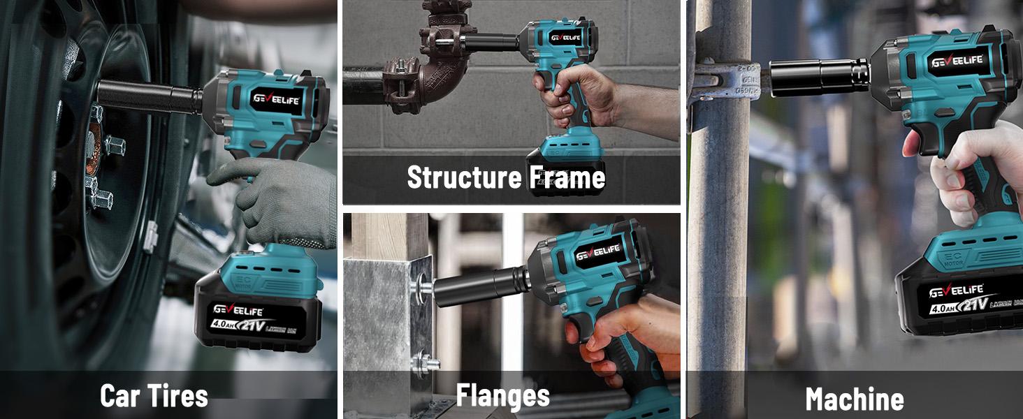 450N.m/332Ft-lbs Brushless Impact Wrench,1/2" Cordless Impact with 4.0Ah Battery & 6 Sockets, Electric Impact Driver for Car/DIY Furniture/Lawn Mower/blue (450N)