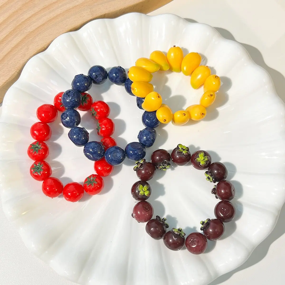 Charm Bracelet for Women, Boho Fruit Resin Beaded Jewelry, Stackable Daily Accessory for Party, Cute Gift for Friends, Beach, Casual, Cowhide, Elastic Cord