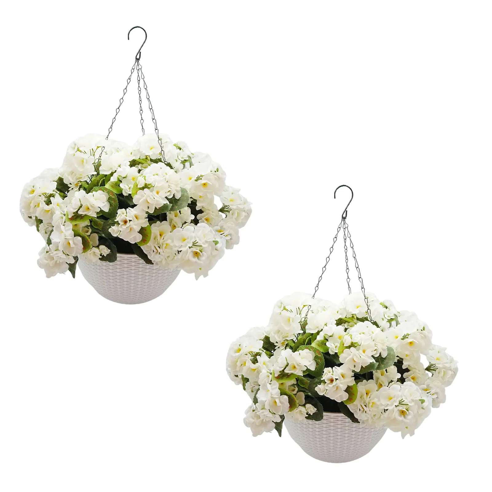 Artificial Geranium Hanging Basket Set – 2 Half Round Coconut Fiber Planters with 12 Silk Pink Flowers – Faux Floral Arrangement for Garden, Patio, Porch, Indoor Home Decor