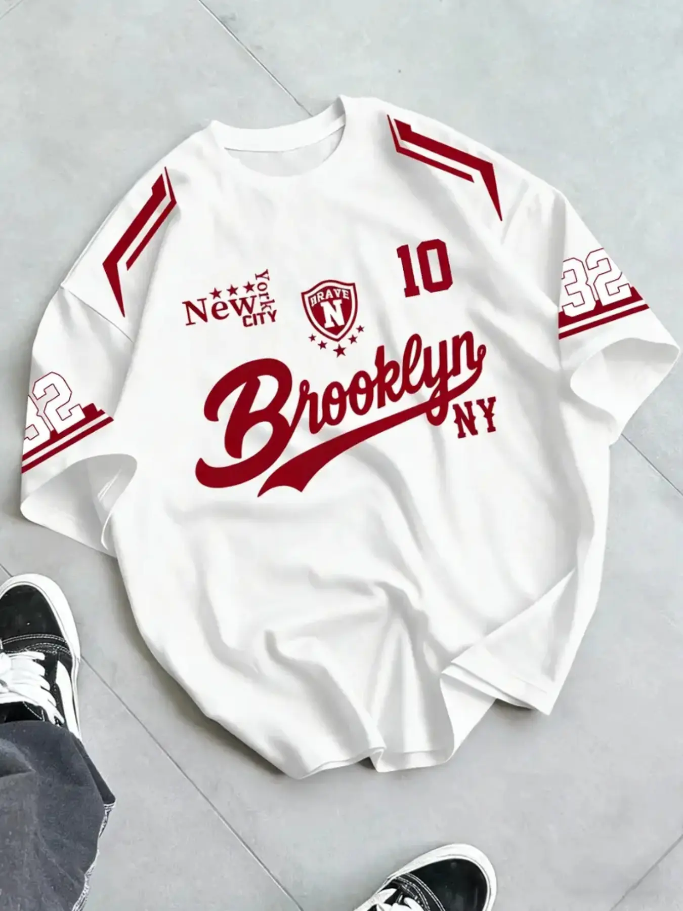 Brooklyn Graphic Print T-Shirt, Suitable for All Seasons, Casual Fitted Long T-Shirt, Ideal for Sports and Daily Wear, All over Print Design, Streetwear