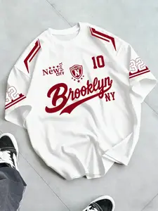 Brooklyn Print T-Shirt, Suitable for All Seasons, Casual Fitted Long T-Shirt, Ideal for Sports and Daily Wear, All over Print Design