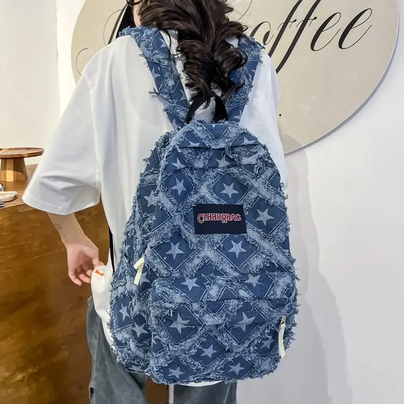Denim Backpack for Women, Large Capacity Lightweight Student School Bag, Unique Design Casual Travel Backpack for Girls College Students