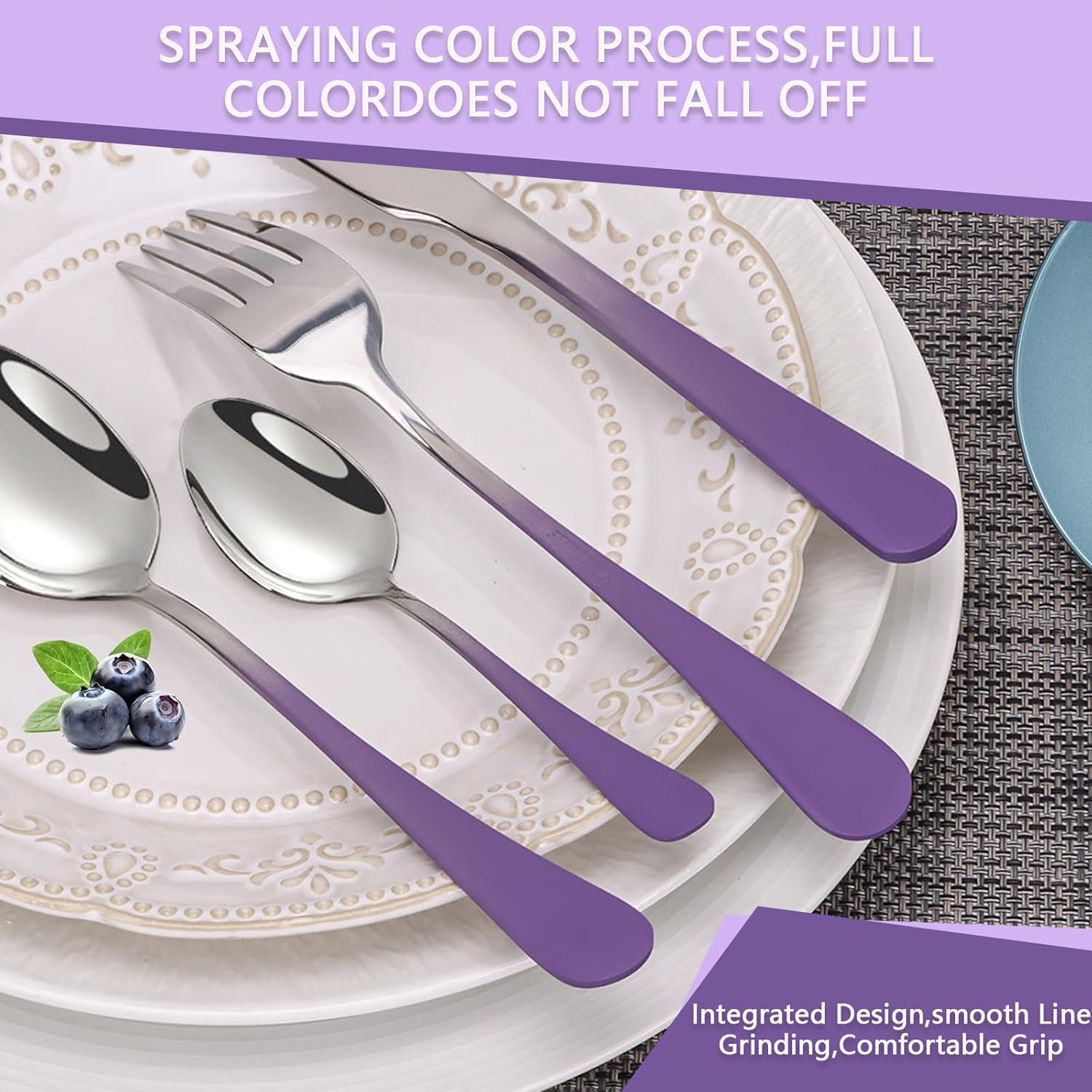 24 count Flatware Set, Stainless Steel Cutlery Set with Silverware Holder, Modern Eating Tableware Set Includes Dinner  Forks Spoons, Silverware Set Service for 6 (Purple)