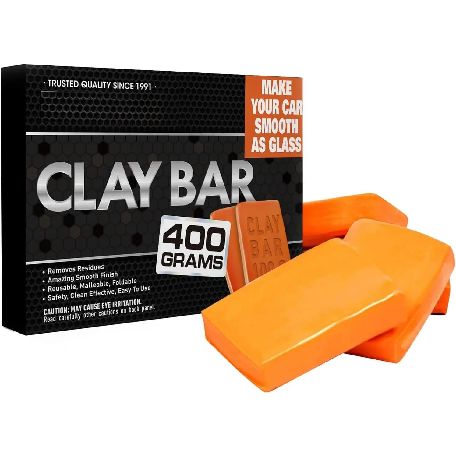 Auto Detailing Synthetic Clay Bar Kit (4 Pack, 400g Total 4x100g) - No Scratch, Decontaminates Paint/Glass, Removes Dirt, Smooths Surface, Orange Clay Bars for Auto, SUV, Smooth Surface