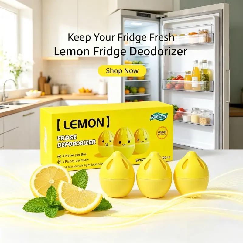 Lemon Fridge Deodorizer, 3 Pieces Refrigerator Odor Eliminator, Long Lasting Lemon Scent Freshener for Fridge, Freezer, Lunch Box