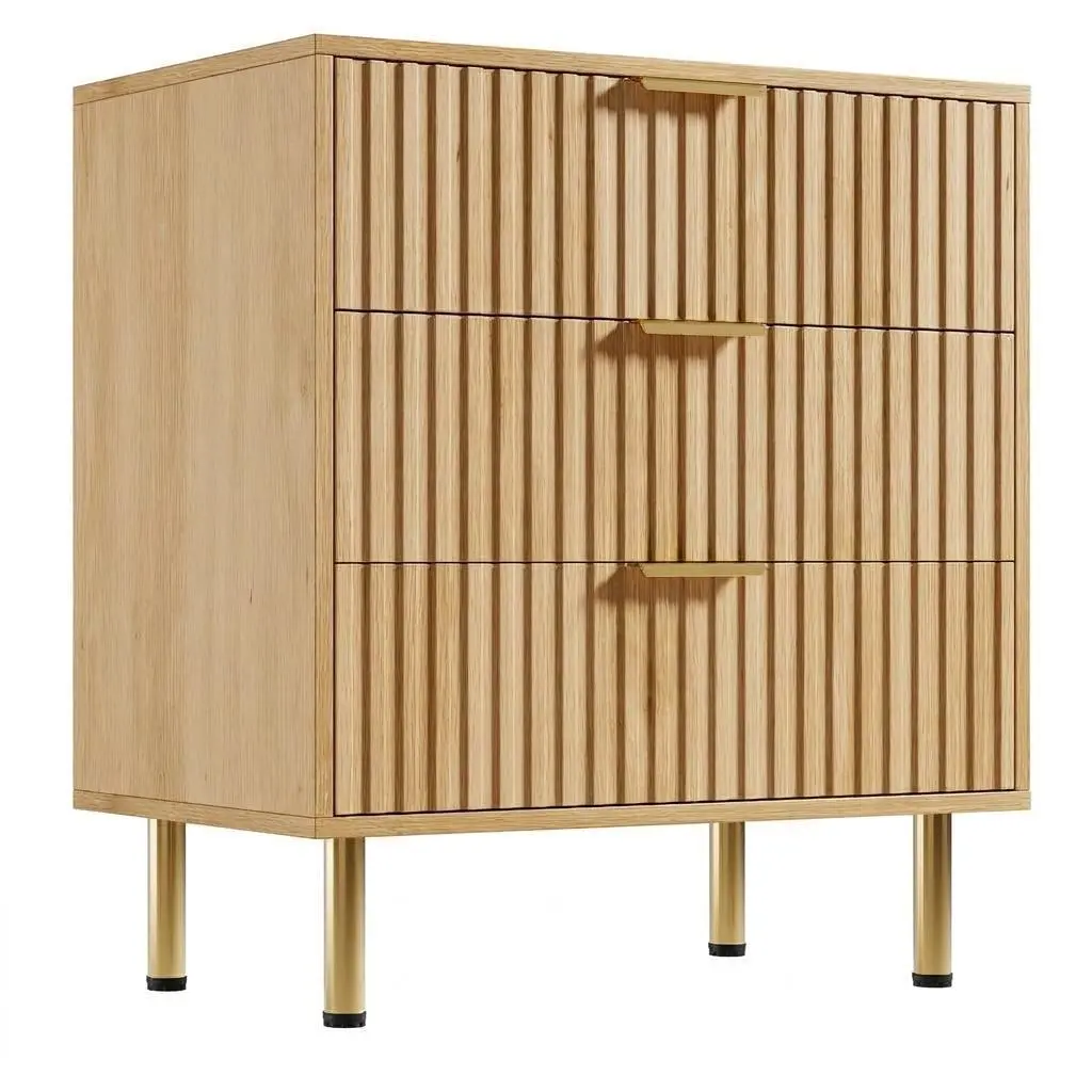 Modern Fluted 3 Drawer Dresser for Bedroom - Wide Chest of Drawers with Deep Storage - Wooden bedside table Side Table for Living Room, Hallway, Nursery, Kids and Adults