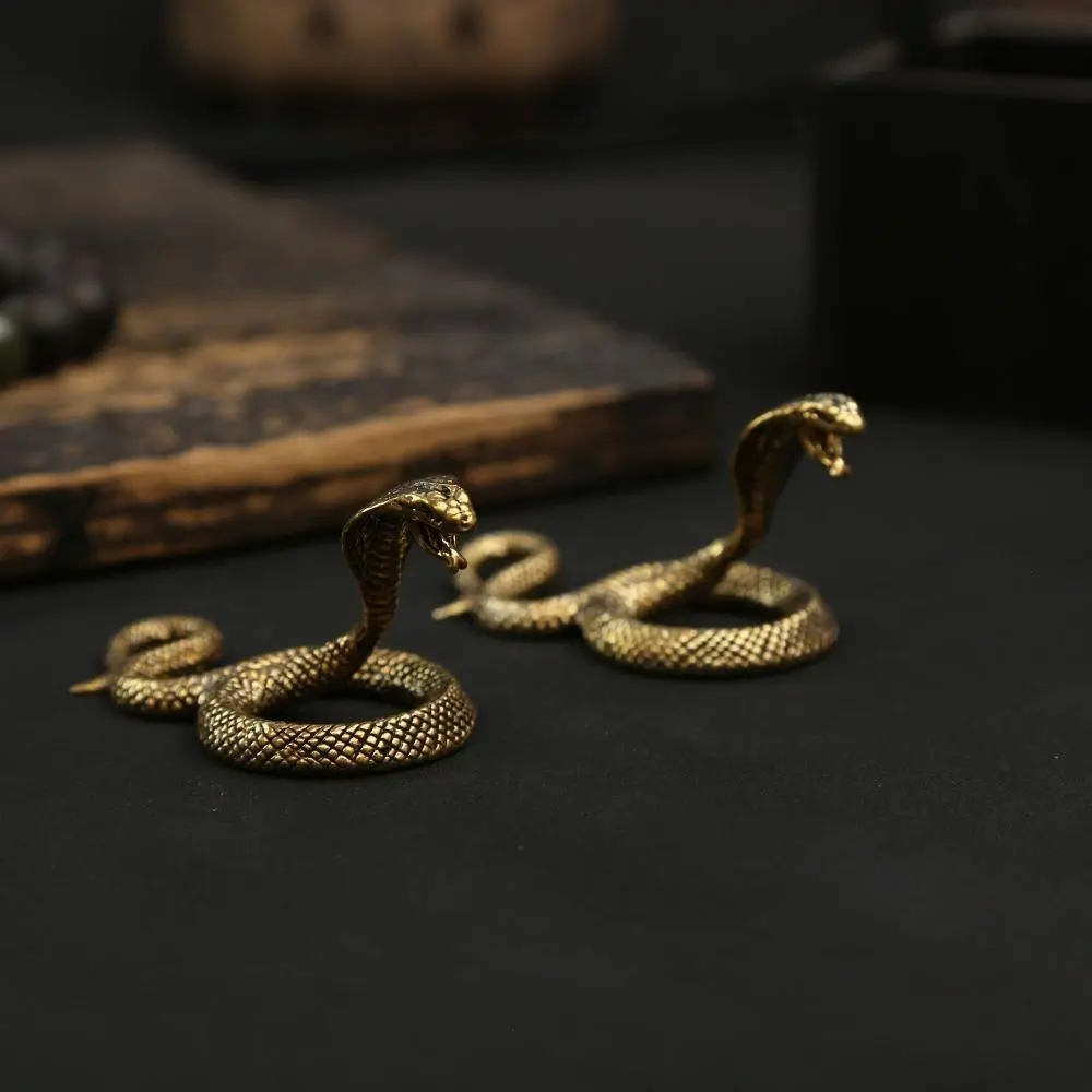 Antique Solid Brass Cobra Ornament, Traditional Metallic Snake Sculpture as Collectible Decor, Palm Fidget Toy & Desk Paperweight, Retro, Desk Decor, Collectible Gift, Fidget Tool