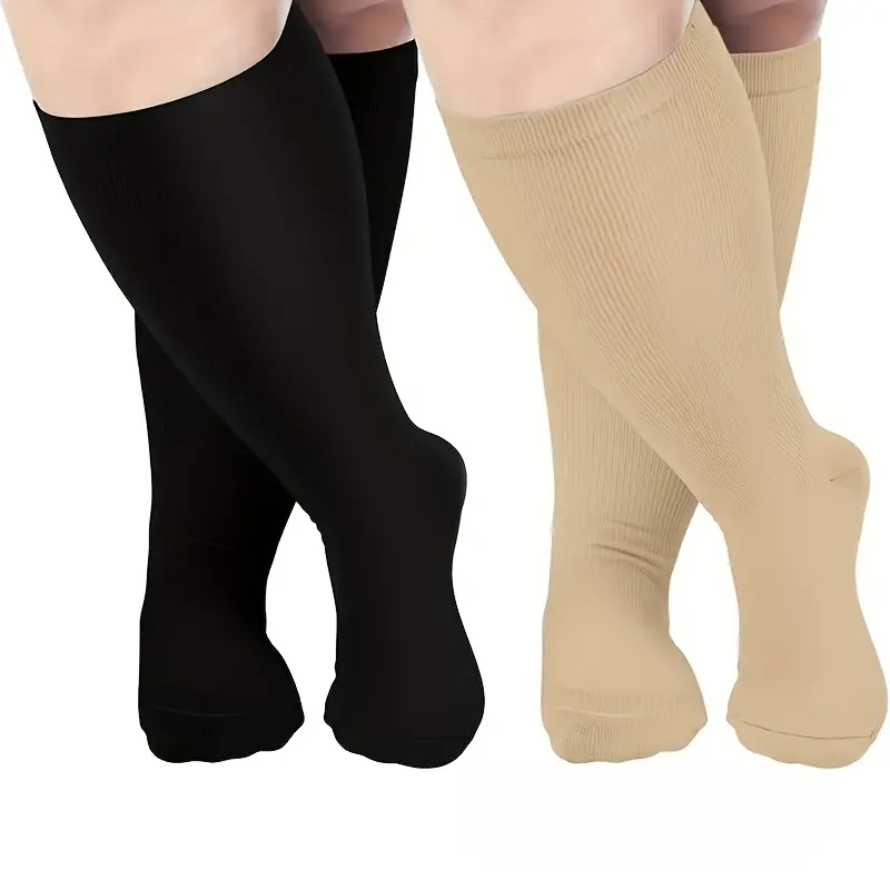 2 Pairs of Plus Size Compression Stockings for Both Men And Women, High Elasticity Shaping Socks - Suitable for Sports, Fitness, Weight Loss, Mountain Climbing, Cycling, And Daily Wear - All Seasons - Size Range from 2XL to 7XL - Perfect Gift