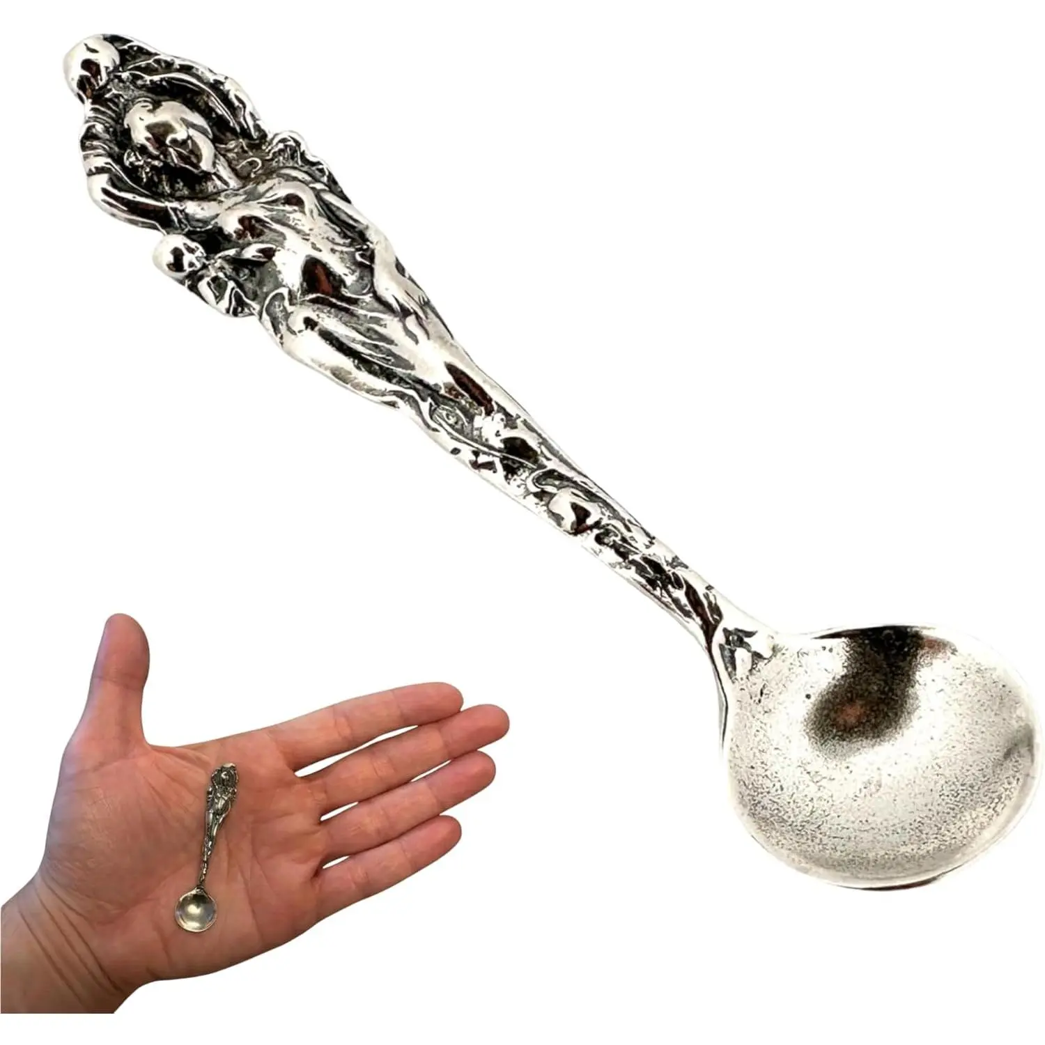 925 Sterling Silver Small Salt Spoon - Premium Quality 2.7" Mother Child Spoon - Beautiful Flower Designed Handle - Gift for Culinary Enthusiasts