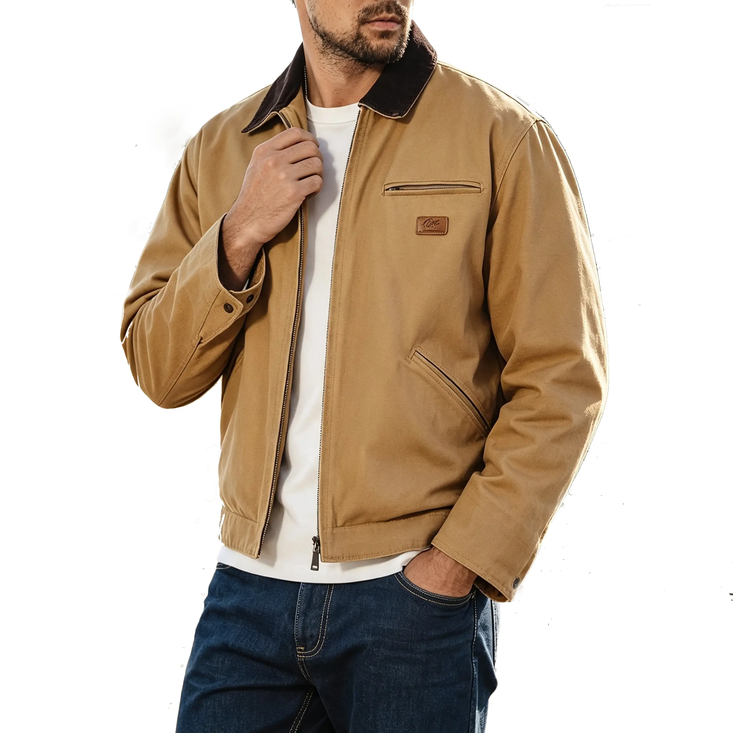 Plus Size Men’s Barn Jacket J001, Detroit Field Chore Coat, Interstellar Inspired Barn Style Work Jacket, Corduroy Collar Vintage Amekaji Fall Outerwear for Big & Tall Men